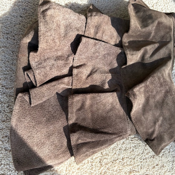 Ruffled Suede Shoulder Bag in Brown - Picture 3 of 5